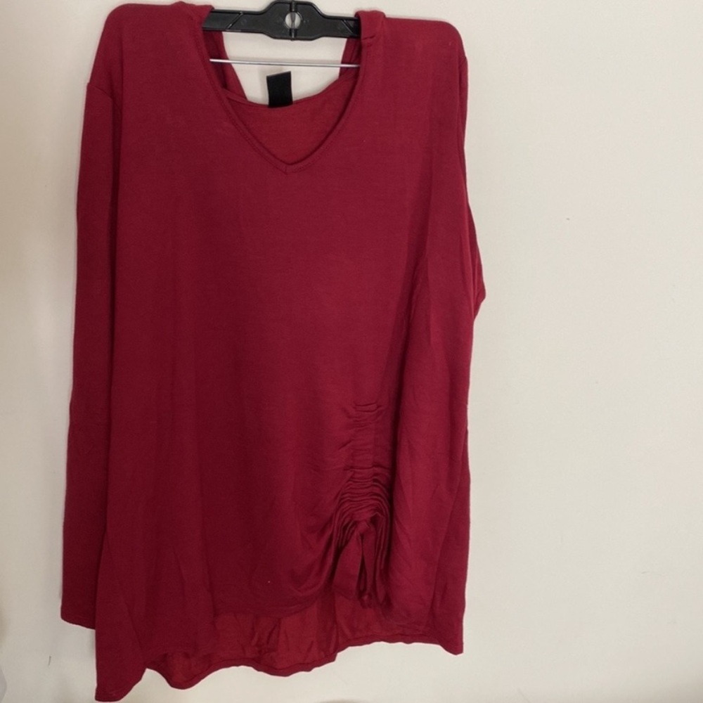 Avenue Leisure hooded knit top sweater ruched side tunic Longsleeve 14/16 red